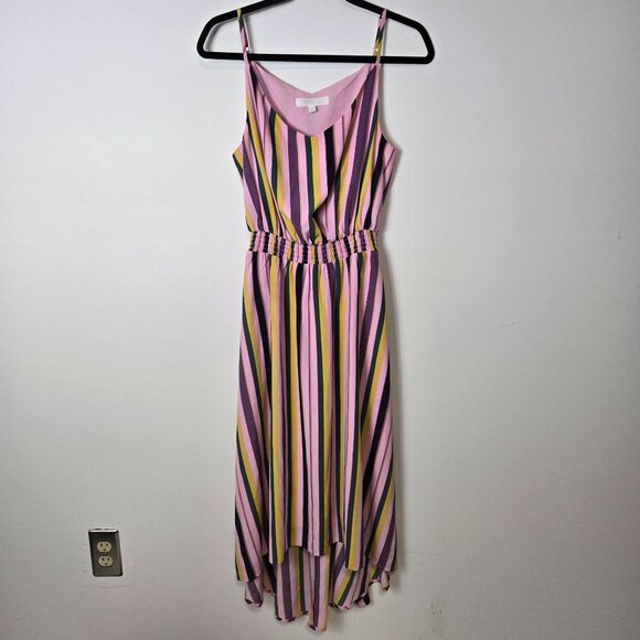 Adyson Parker Size S High Low Hem Striped Sleeveless Midi Summer V-Neck Dress - Picture 1 of 10